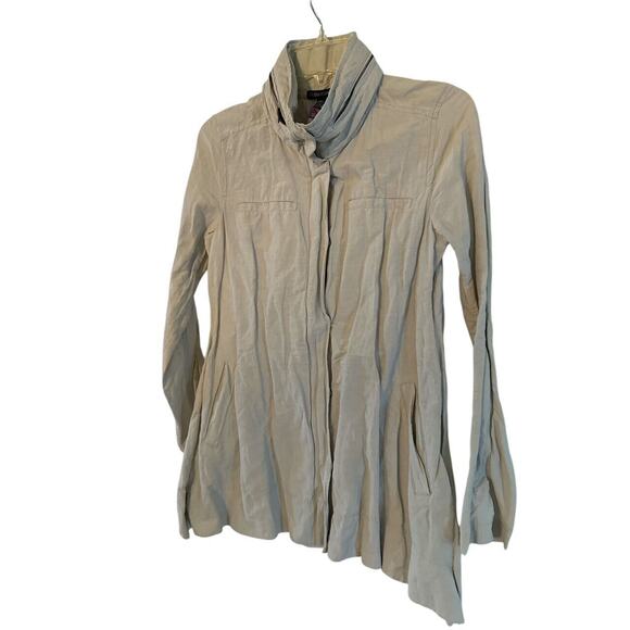 Eileen Fisher STONE Rumpled Organic Cotton-Blend Hooded Jacket S Z XXS - Picture 1 of 3